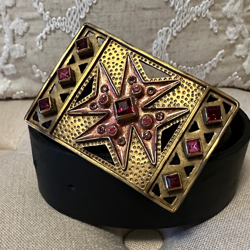 Gorgeous Jeweled Gold and Black Maltese Cross Belt